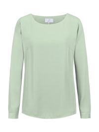 Damen Chiffon-Bluse Langarm Regular Fit in mint, mit Rundhalsausschnitt und schmaler Manschette